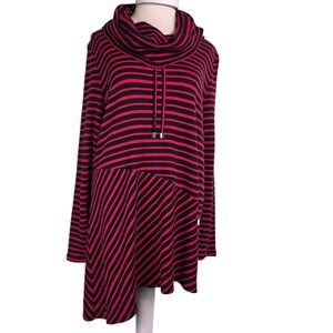 Zenergy by Chico's Asymmetrical Cowl Neck Stripe Textured Dress Size 1 M NWT $89